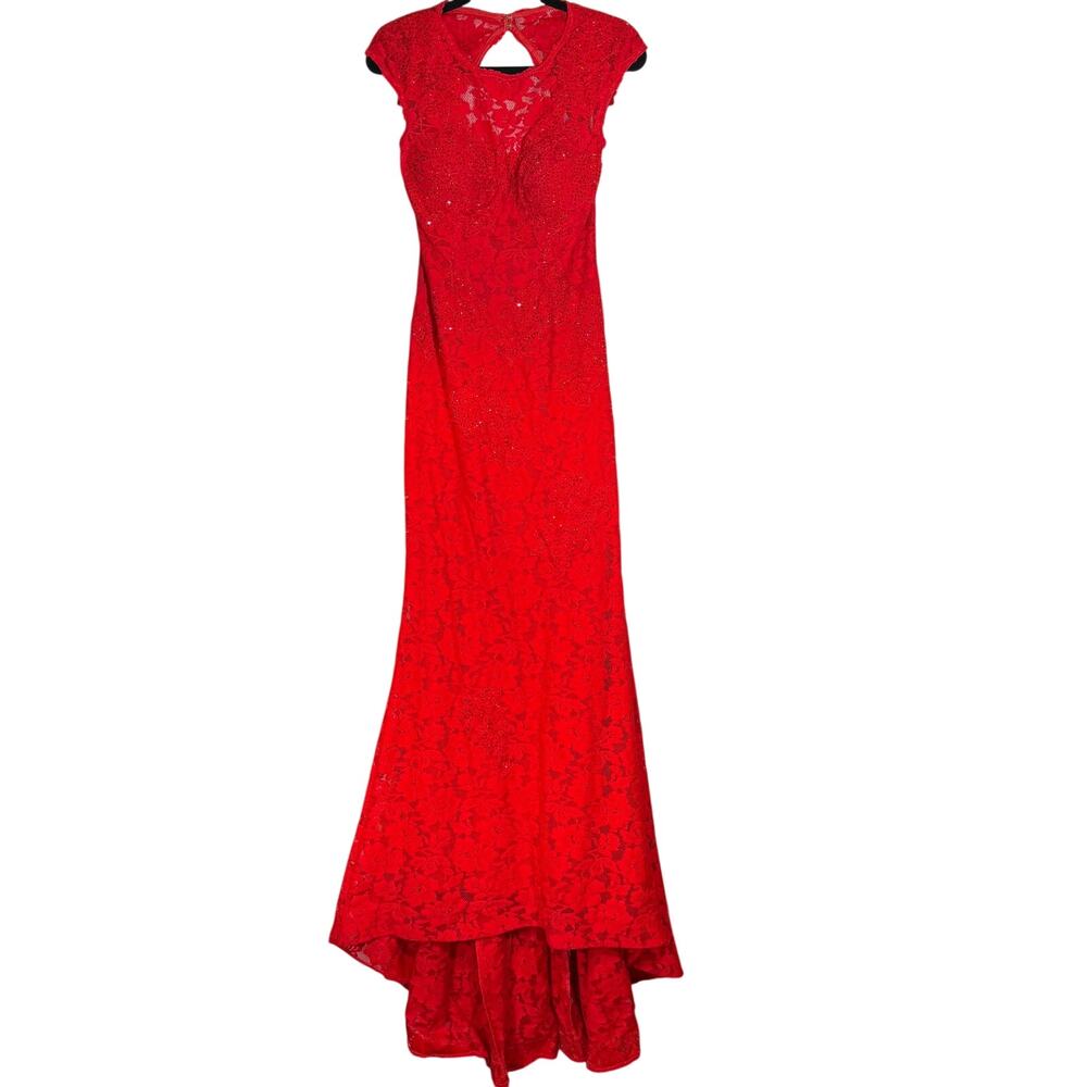 Jovani Red Lace Embellished Mermaid Maxi Prom Pageant Holiday Event Dress 8